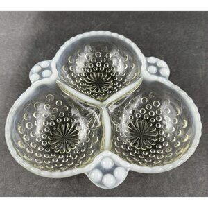 Vintage Anchor Hocking Moonstone Opalescent Hobnail Divided Glass Dish